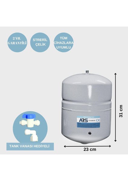 Ars 12 Litre Su Arıtma Cihazı Tankı(Gri)