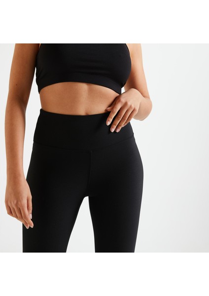 Domyos Kadın Siyah Spor Taytı 100 - 3/4 - Fitness Kardiyo