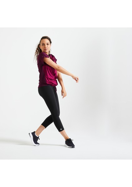 Domyos Kadın Siyah Spor Taytı 100 - 3/4 - Fitness Kardiyo