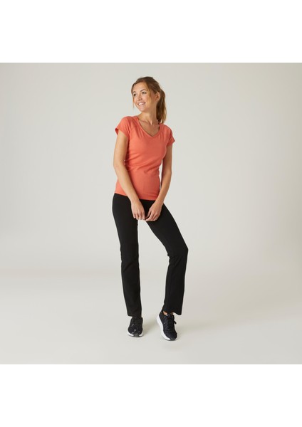 Domyos Kadın Siyah Spor Tayt - Fit 500 - Regular - Fitness Hafif Antrenman / Pilates