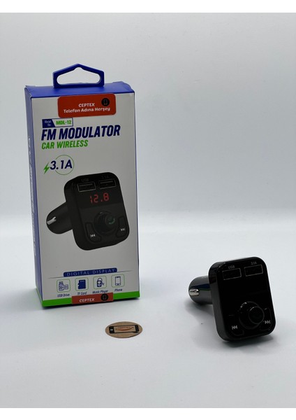 Araç Müzik Çalar Fm Transmitter Modulator Oto Araba Çakmaklık Bluetooth USB Mdl-12