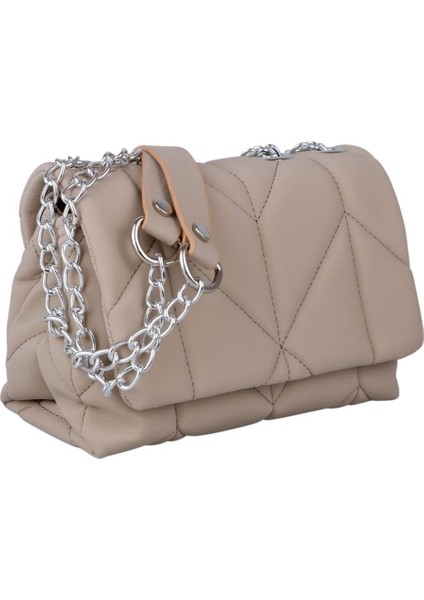 Zincirli Şık Bayan Çapraz El ve Omuz Çantası Vizon fırsatları