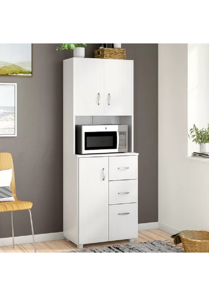 Mutfak Dolabı, Çekmeceli Kapaklı Çok Amaçlı Dolap, Erzak Kiler Dolabı, Beyaz Mdf, MDLP10
