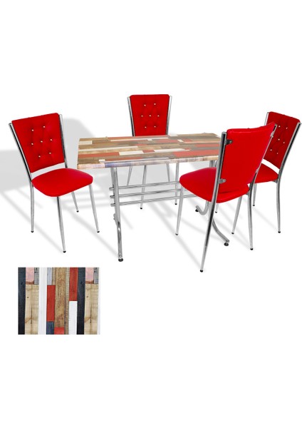 Japon Werzalit - Kapitoneli Mutfak Masa Takımı - (Redwood - Kırmızı)