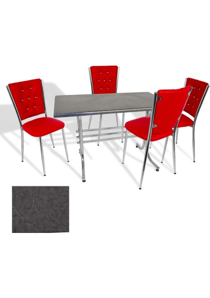 Japon Werzalit - Kapitoneli Mutfak Masa Takımı - (Grey Marble - Kırmızı)