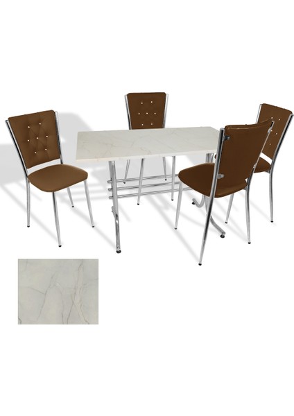 Japon Werzalit - Kapitoneli Mutfak Masa Takımı - (Golden Marble - Kahve)