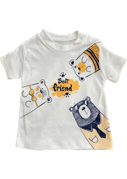 Erkek Bebek Hardal Renk Kapüşonlu Yelek Ayı Baskılı T-Shirt ve Lacivert Şort Yazlık 3 Parça Takım fiyatları