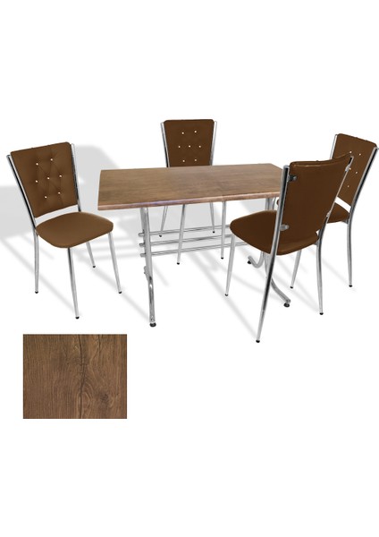 Japon Werzalit - Kapitoneli Mutfak Masa Takımı - (Rustic Dark - Kahve)