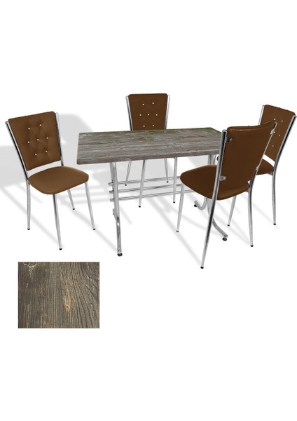 Japon Werzalit - Kapitoneli Mutfak Masa Takımı - (Old Pine - Kahve)