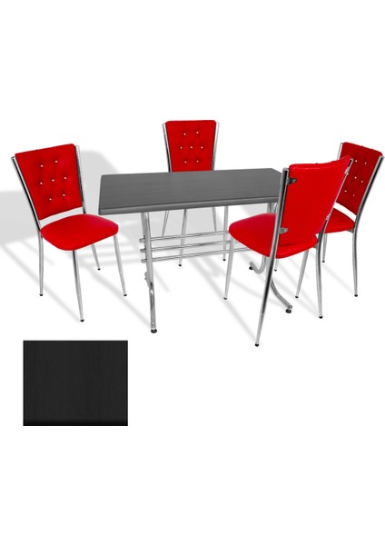 Japon Werzalit - Kapitoneli Mutfak Masa Takımı - (Siyah - Kırmızı)