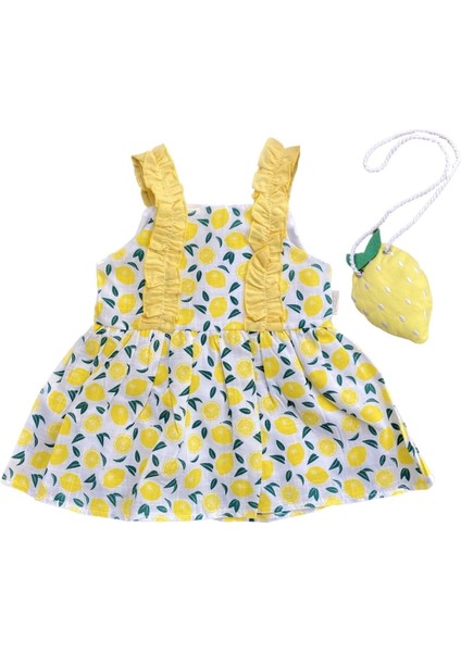 Kız Bebek Keten Fırfır Askılı Limon Model Elbise ve Sahte Limon Modelli Çanta Takımı fiyatları
