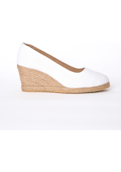 Beyaz Keten Espadril Dolgu Topuk