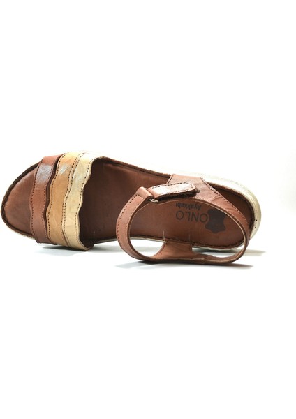 221 Hakiki Deri Siyah & Taba Anatomik Kadın Sandalet fırsatları