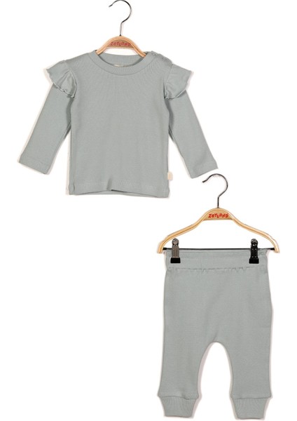 Gots Sertifikalı Organik Pamuk Fırfırlı Sweatshirt ve Pantolon Takım (0-4yaş)
