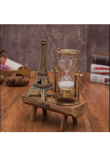 New Brend Home Eyfel Kulesi Paris Kum Saati Nostaljik Dekoratif Hediyelik Eiffel Retro Kum Saat Biblo Ahşap Standlı