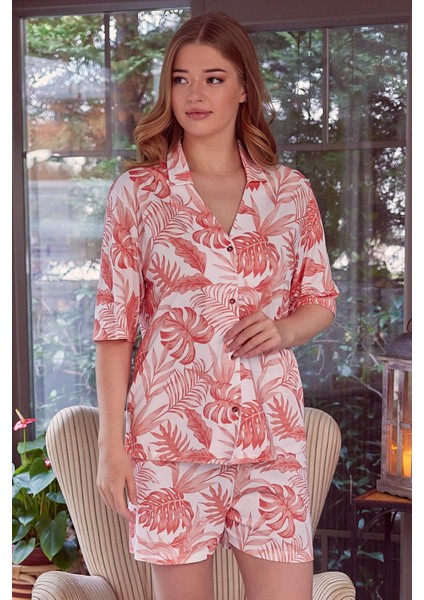 Kadın Düğmeli Kısa Kollu Pijama Takımı
