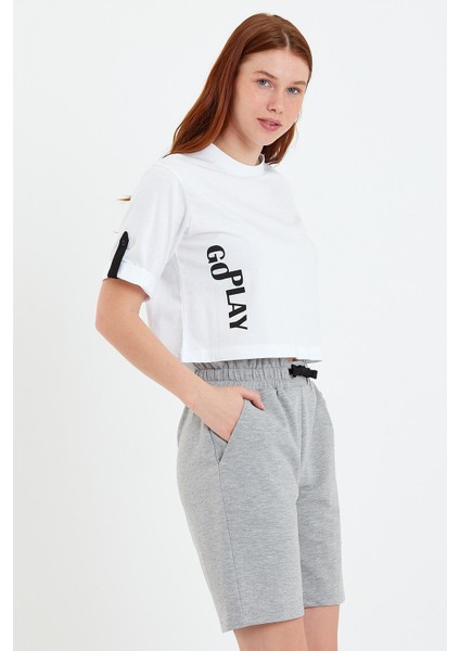 Kadın Go Play Baskılı Kolları Katlamalı T-Shirt