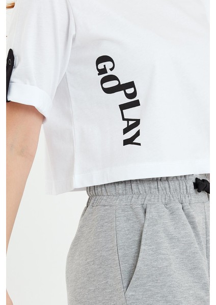 Kadın Go Play Baskılı Kolları Katlamalı T-Shirt