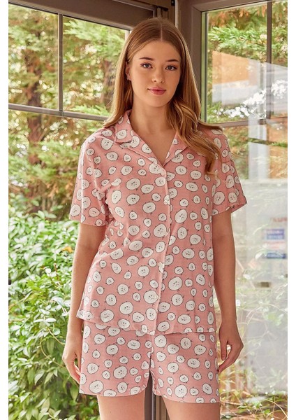 Kadın Düğmeli Kısa Kollu Pijama Takımı