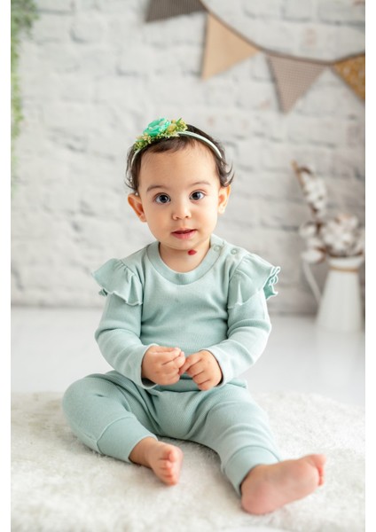 Gots Sertifikalı Organik Pamuk Fırfırlı Sweatshirt ve Pantolon Takım (0-4yaş)