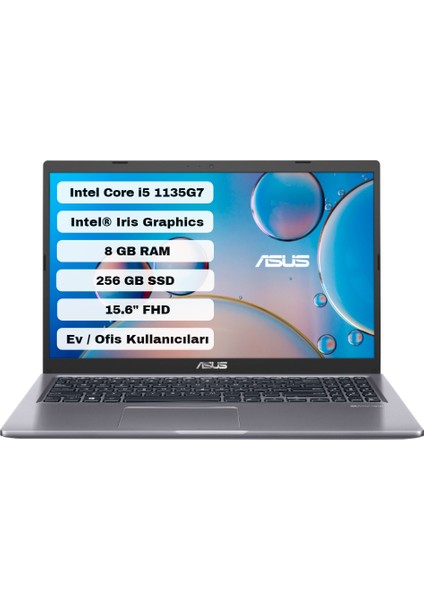 X515EA-BQ867 Intel Core i5 1135G7 8GB 256GB SSD Freedos 15.6" FHD IPS Taşınabilir Bilgisayar