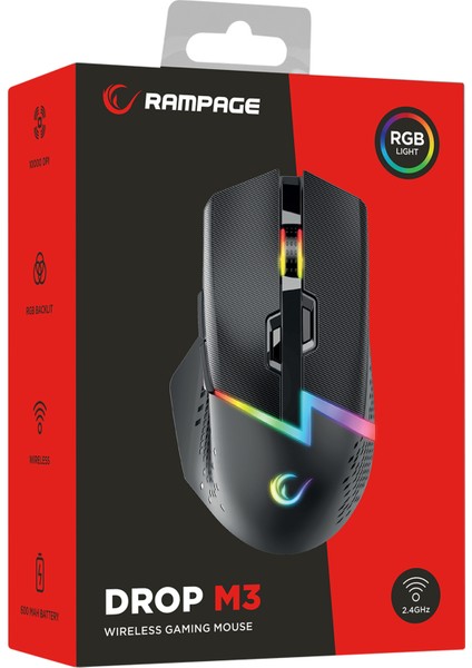 Drop M3 Rgb Şarjlı Kablosuz / Kablolu / Wireless 10000DPI 10D Profesyonel Gaming Oyuncu Mouse