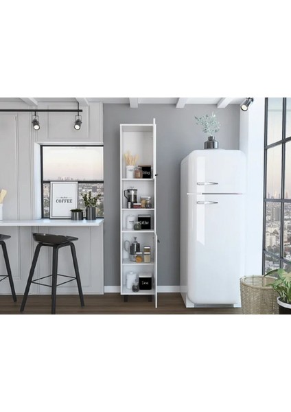 Çok Amaçlı Dolap, Mutfak Dolabı, Kiler Erzak Dolabı, Beyaz Mdf, MDLP35