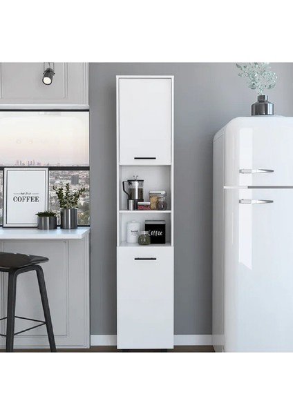Çok Amaçlı Dolap, Mutfak Dolabı, Kiler Erzak Dolabı, Beyaz Mdf, MDLP35