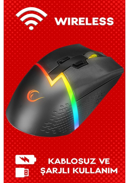 Drop M3 Rgb Şarjlı Kablosuz / Kablolu / Wireless 10000DPI 10D Profesyonel Gaming Oyuncu Mouse