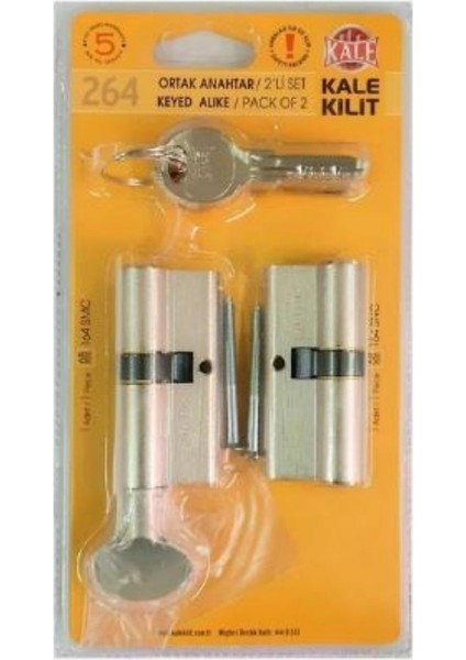Kale 264 2 Li Set Mandallı Saten Ortak Anahtar - Alt Üst Aynı Anahtar ile Açılır Gri