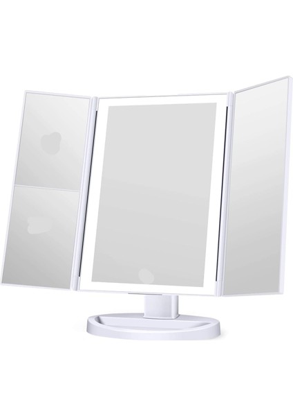- 1X-2X-3X-10X Büyütmeli 37 LED Işıklı Makyaj Aynası, 3 Panel, Katlanabilir, Dokunmatik Sensörlü (Beyaz)