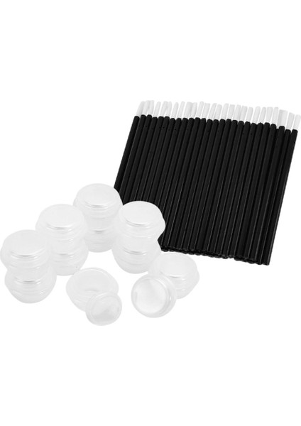 10X Comestic Jar Mini Jar Yüz Kremi Konteyner TAŞINABILIR+50X Parlak Dudak Fırçası (Yurt Dışından)