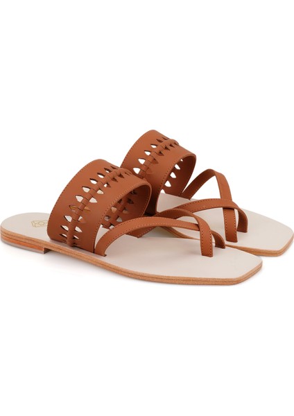 Darall Kahve Kadın Parmak Arası Deri Terlik