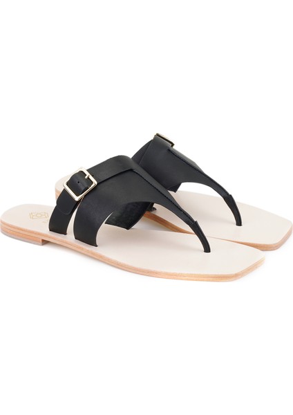Delray Siyah Kadın Parmak Arası Deri Terlik