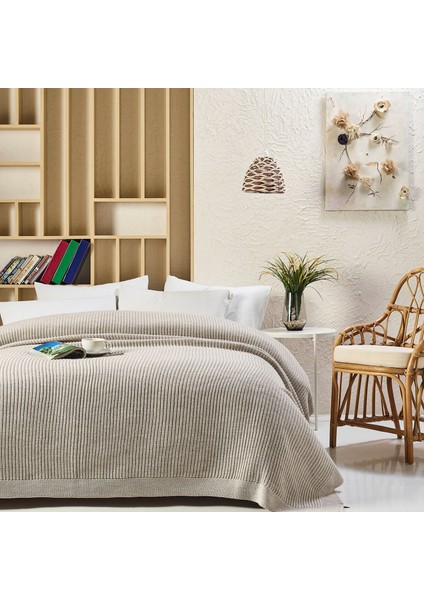 CAP2101 Örgü Battaniye Bej