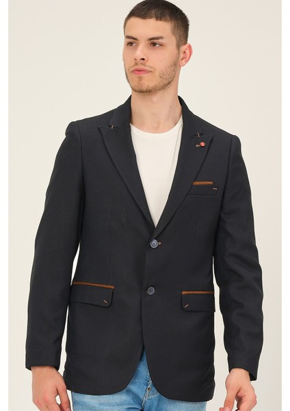 C9058 Dewberry Erkek Ceket-Desenli Lacivert