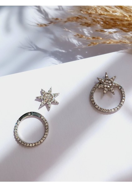 Gümüş Kalp Kutulu Şimal Yıldızı Tasarım Kadın Küpe Yılbaşı Yeni Yıl Hediye fırsatları