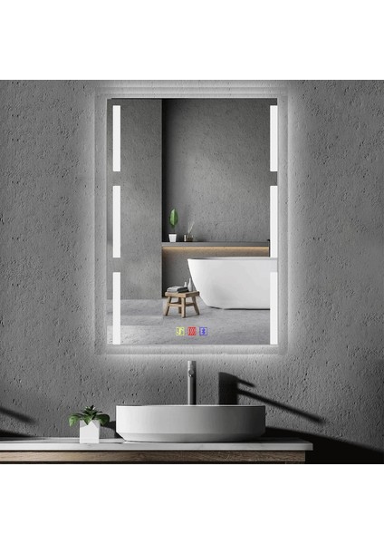 60X80 cm Bluetoothlu Buğu Çözücülü Dokunmatik Işıklı Kumlamalı Banyo Aynası fiyatları