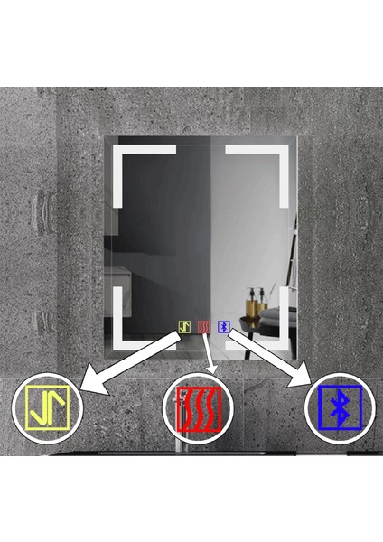 70X100 cm Bluetoothlu Buğu Çözücülü Dokunmatik Işıklı Kumlamalı Banyo Aynası