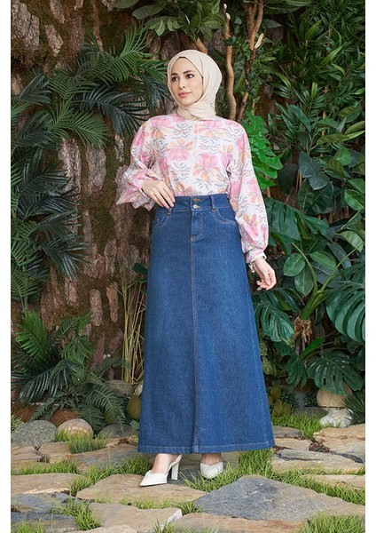 2058-DENIM Etek Koyu Mavi