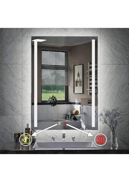 80X100 cm Buğu Çözücülü Dokunmatik Işıklı Kumlamalı Banyo Aynası fiyatları