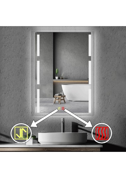 50X70 cm Buğu Çözücülü Dokunmatik Işıklı Kumlamalı Banyo Aynası fiyatları