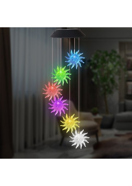 Güneş Şekli Rüzgar Çanı Dize Işıkları Renk Değiştiren Güneş Enerjili Dış Mekan Işıkları Teras Ön Sundurma Asılı Dekoratif Işıklar() (Yurt Dışından) modelleri