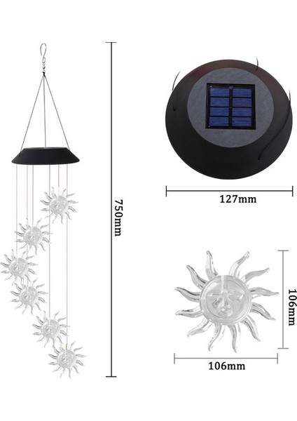 Güneş Şekli Rüzgar Çanı Dize Işıkları Renk Değiştiren Güneş Enerjili Dış Mekan Işıkları Teras Ön Sundurma Asılı Dekoratif Işıklar() (Yurt Dışından) indirimleri