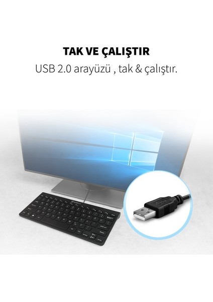 Micropack Portatif Sıvı Karşıtı Konforlu Yazma Multimedya Tuş K2208-STL Q Türkçe Mini Ofis Kablolu Klavye (Yurt Dışından)