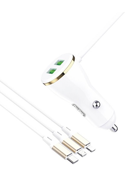Go Des GD-CC202 5 In 1 5A Hızlı Şarj Çift Usb-A ve Micro Type-C Lightning Kablolu Araç Şarj Aleti (Yurt Dışından)
