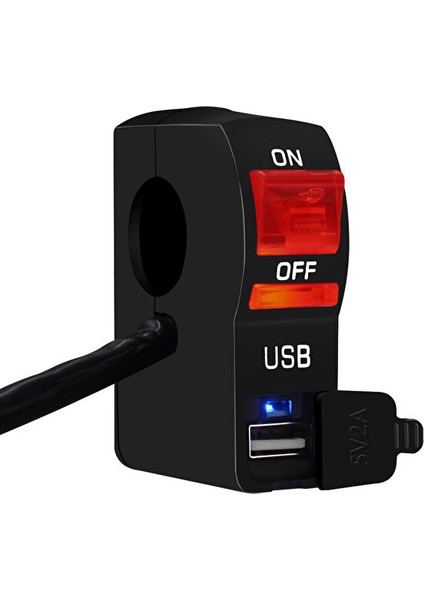 Chembo Motosiklet Far Şeffaf Anahtarı 12V Gösterge Işığı ile Tek USB Şarj Aleti Gidon Sabit Anahtarı () (Yurt Dışından)