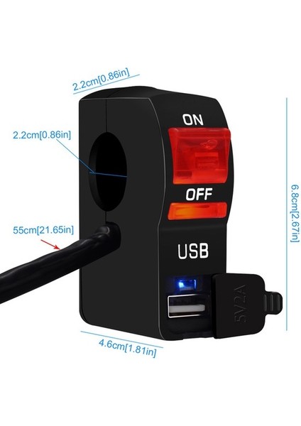 Chembo Motosiklet Far Şeffaf Anahtarı 12V Gösterge Işığı ile Tek USB Şarj Aleti Gidon Sabit Anahtarı () (Yurt Dışından) fiyatları