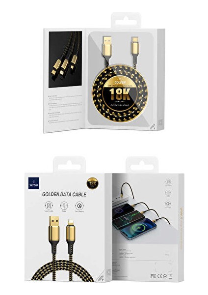 Wiwu Golden Series GD-100 Lightning USB Kablo 2.4A 20W Hızlı Şarj Kablosu 18K Altın Kaplama 2 Metre (Yurt Dışından)