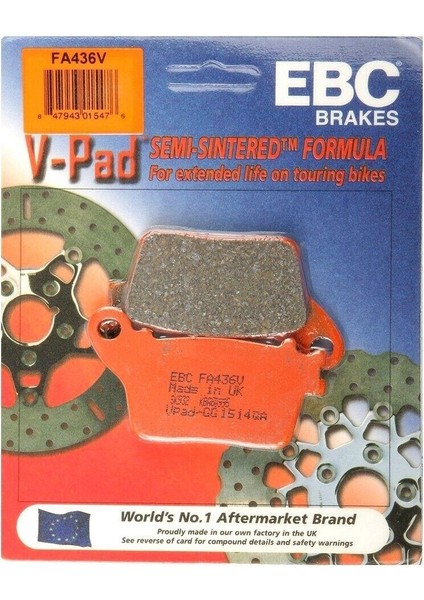 FA436V 2006-2020 Honda Cbr 1000 Rr Uyumlu Arka Fren Balatası Yarı Sinterli Balata